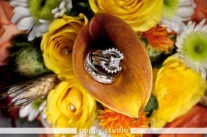 wedding rings in bouquet